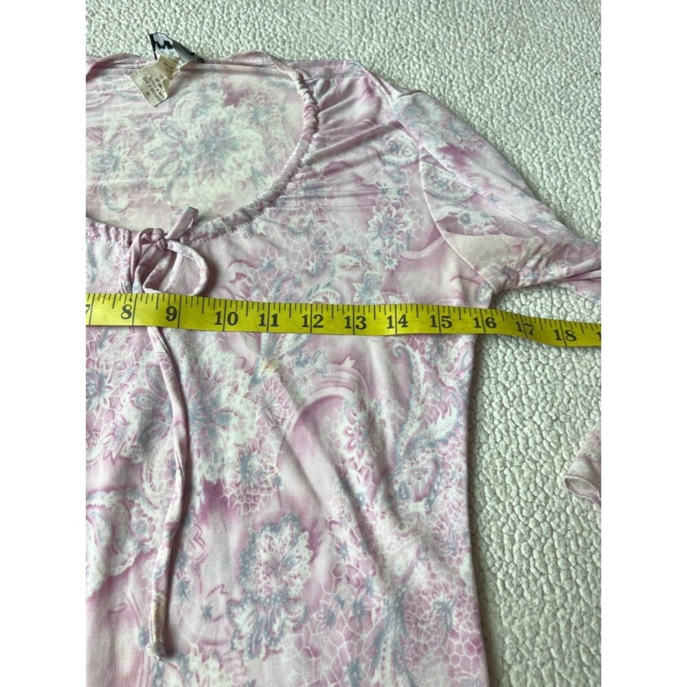 Vintage 90's Rave Pastel Pink Paisley Bell Sleeve Top Blouse Womens Medium - Picture 8 of 9
